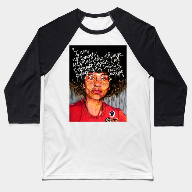 Angela Davis Baseball T-Shirt by DomoINK